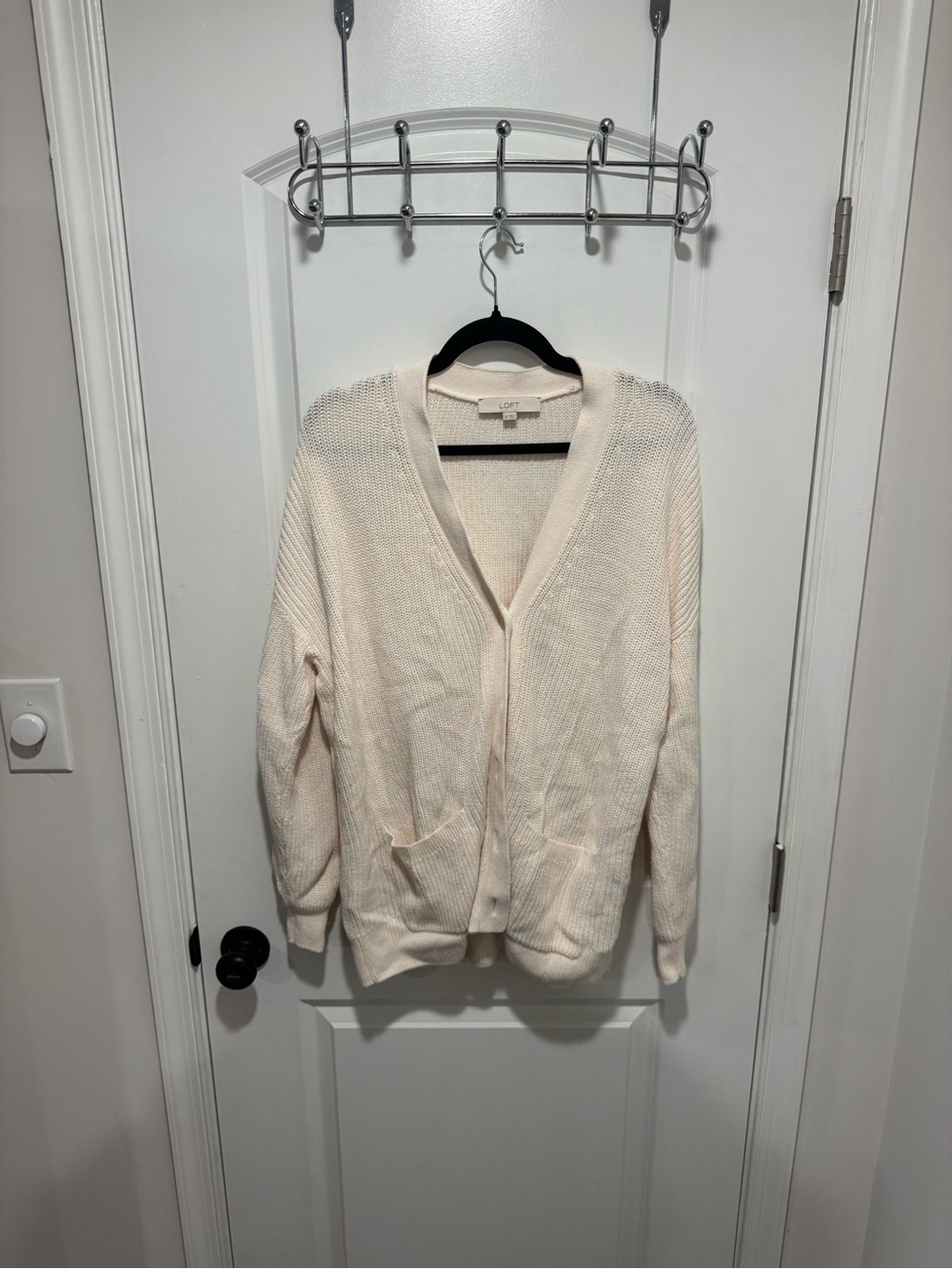 LOFT Soft Cream V-Neck Open Front Cardigan